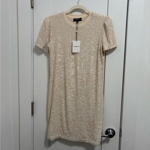 Generation Love Sequin Short Sleeve Shift Dress in Champagne